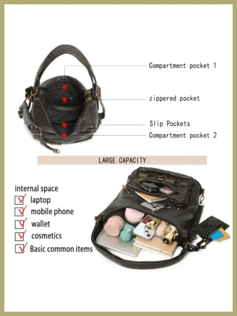 Vegan Leather Y2K Vintage Hobo Bag, Large Capacity Shoulder Purse with Pockets